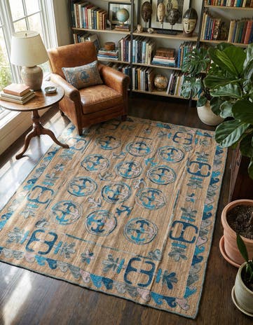5' 6 x 6' 8 Hand Knotted Kilim Suzani Wool Square Rug