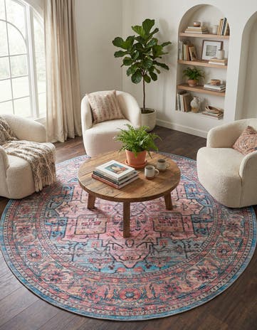 Blue Washable Maahru Round Rug