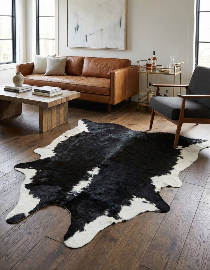 Detail image of 6' 1 x 6' 3 Cowhide Leather Square Rug