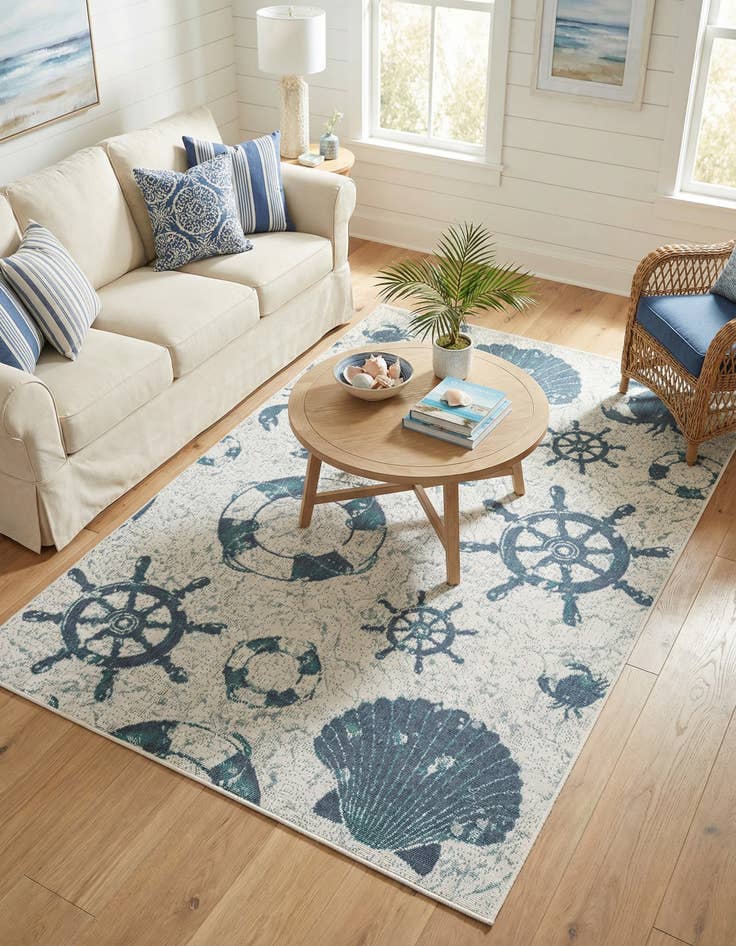 Detail image of 5' 3 x 8' Easy-Clean Coastal Indoor / Outdoor Rug
