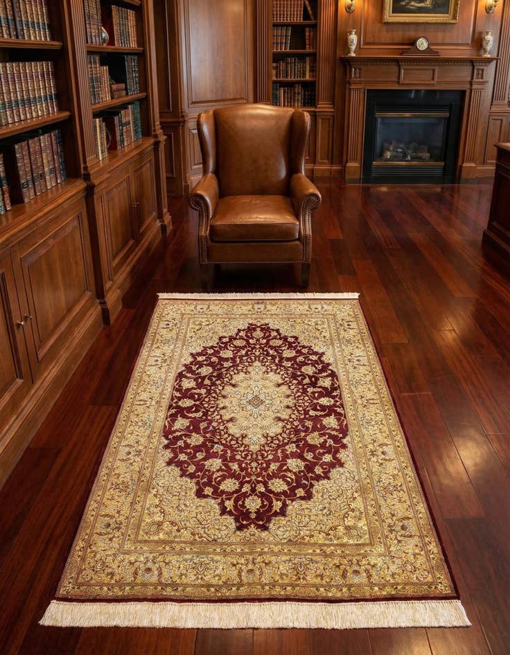 Detail image of 3' 4 x 4' 11 Ghom Silk Rug