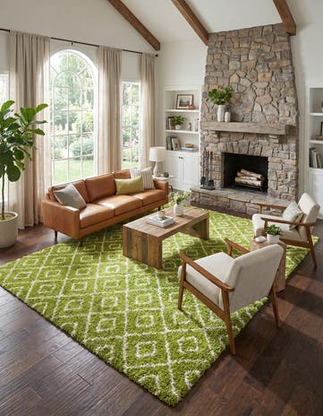 Green Lattice Shag Rug