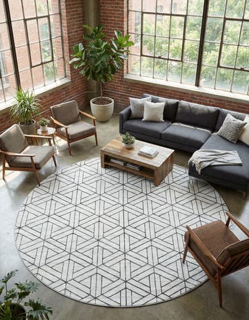 White Lattice Trellis Round Rug