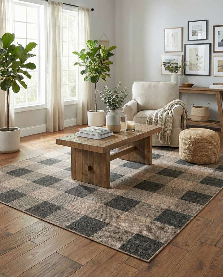 7' 10 x 7' 10 Easy-Clean Checkered Indoor / Outdoor Square Rug
