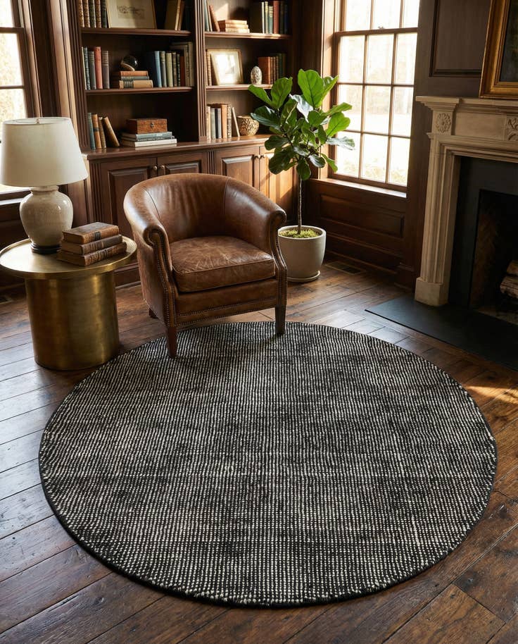 Detail image of 5' 3 x 5' 3 Hand Woven Jill Zarin English Manor Farmhouse Wool Round Rug