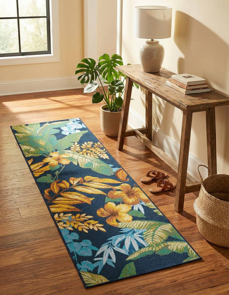 Detail image of 2' x 6' Washable Botanical Indoor / Outdoor Runner Rug