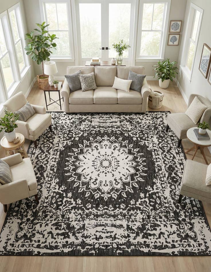 Detail image of 10' x 10'  Washable Traditional Indoor / Outdoor Square Rug