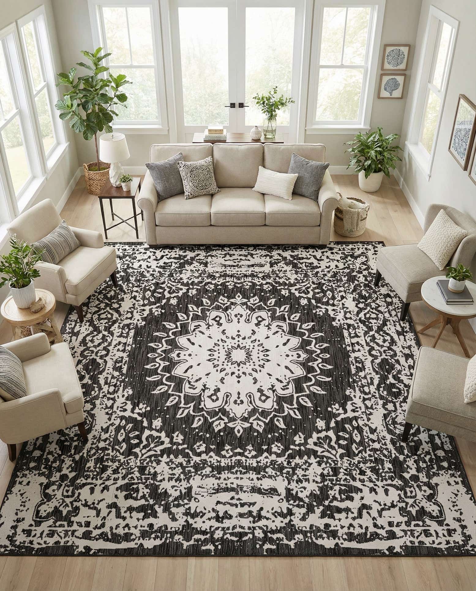 10' x 10' Easy-Clean Traditional Indoor / Outdoor Square Rug