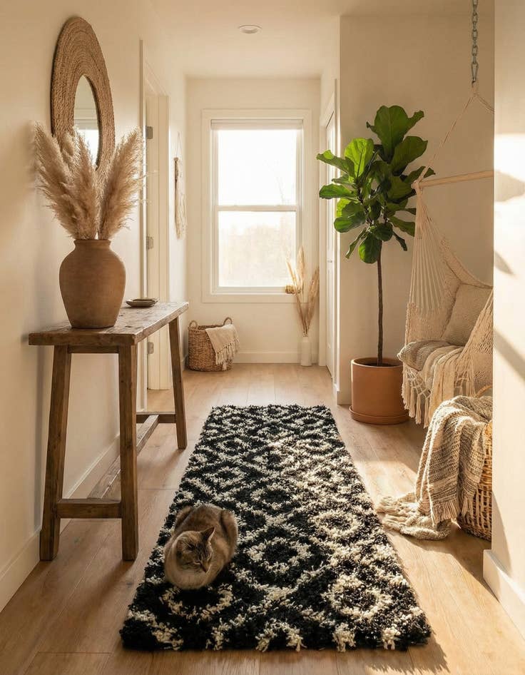 Detail image of 2' x 7' Lattice Shag Runner Rug