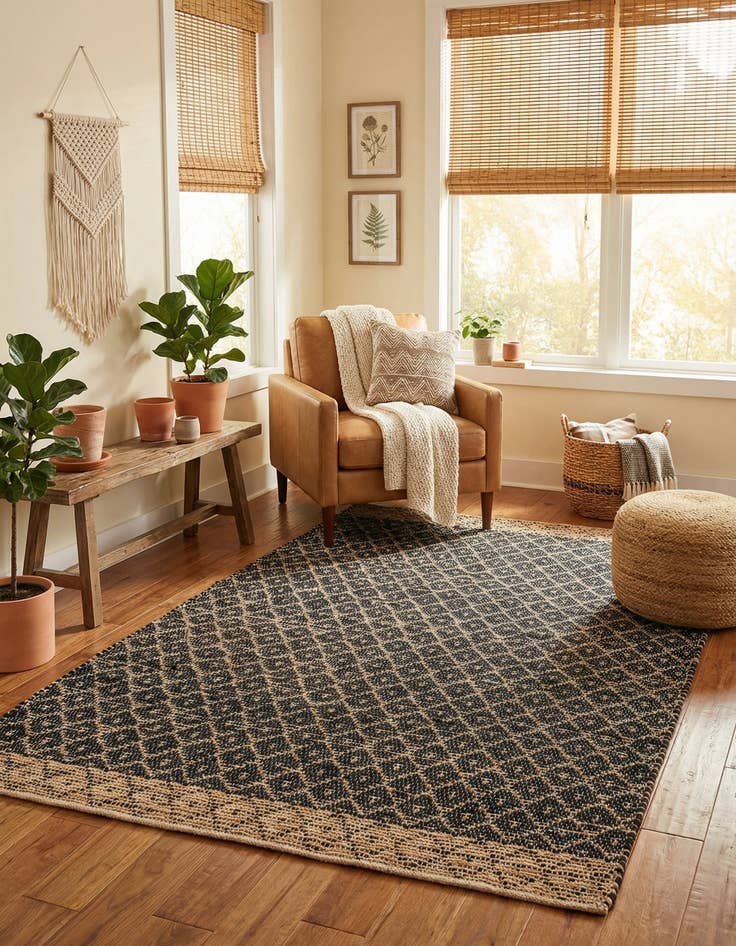 Detail image of 6' 1 x 9'  Hand Woven Chindi Trellis Rug