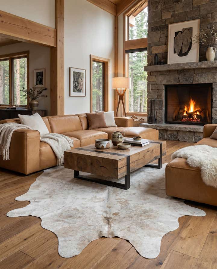6' 7 x 6' 11 Cowhide Leather Square Rug