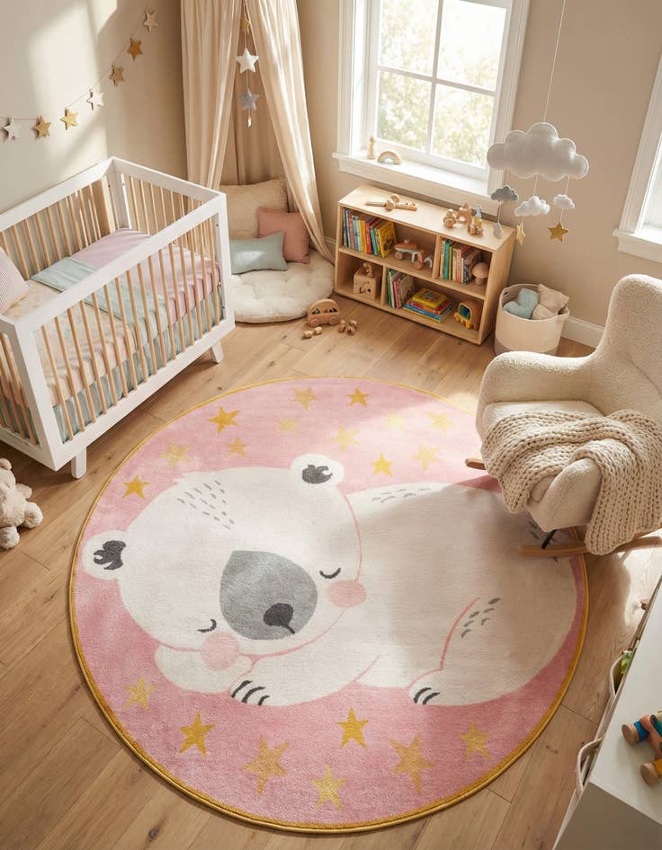 Detail image of 7' 10 x 7' 10 Bear Whimsy Kids Round Rug