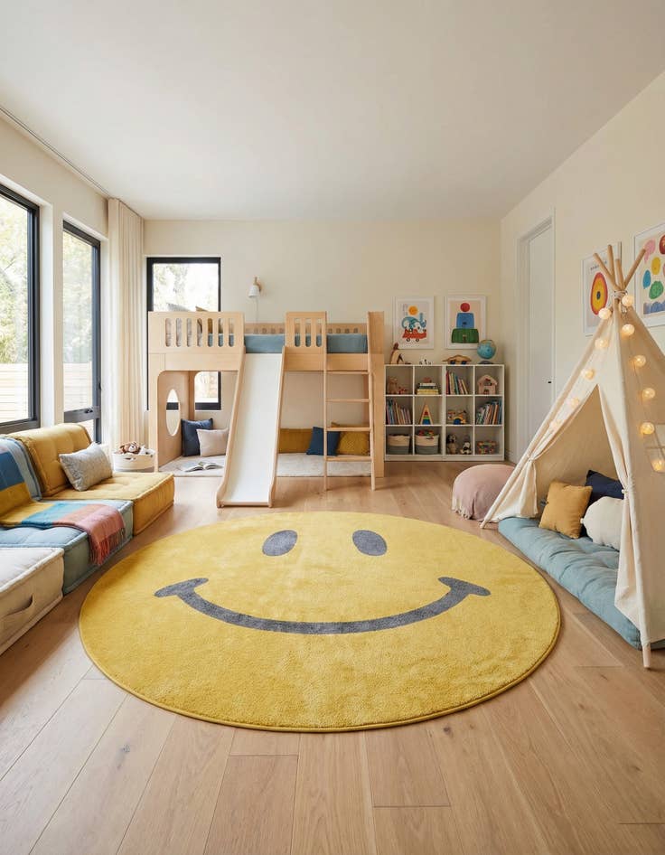 Detail image of 7' 10 x 7' 10 Smiley Face Whimsy Kids Round Rug