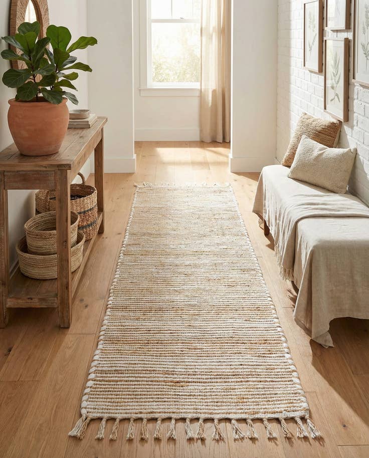 Detailansicht von 80cm x 305cm Handgewebt Chindi Jute Läufer Teppich