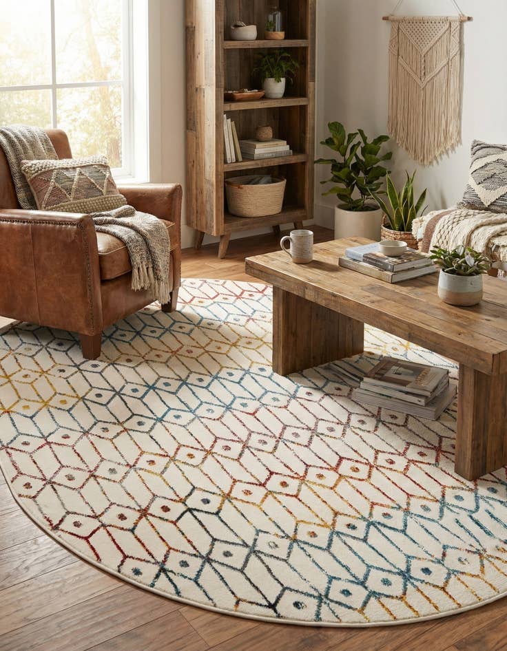 Detail image of 5' 3 x 8' Lattice Trellis Oval Rug