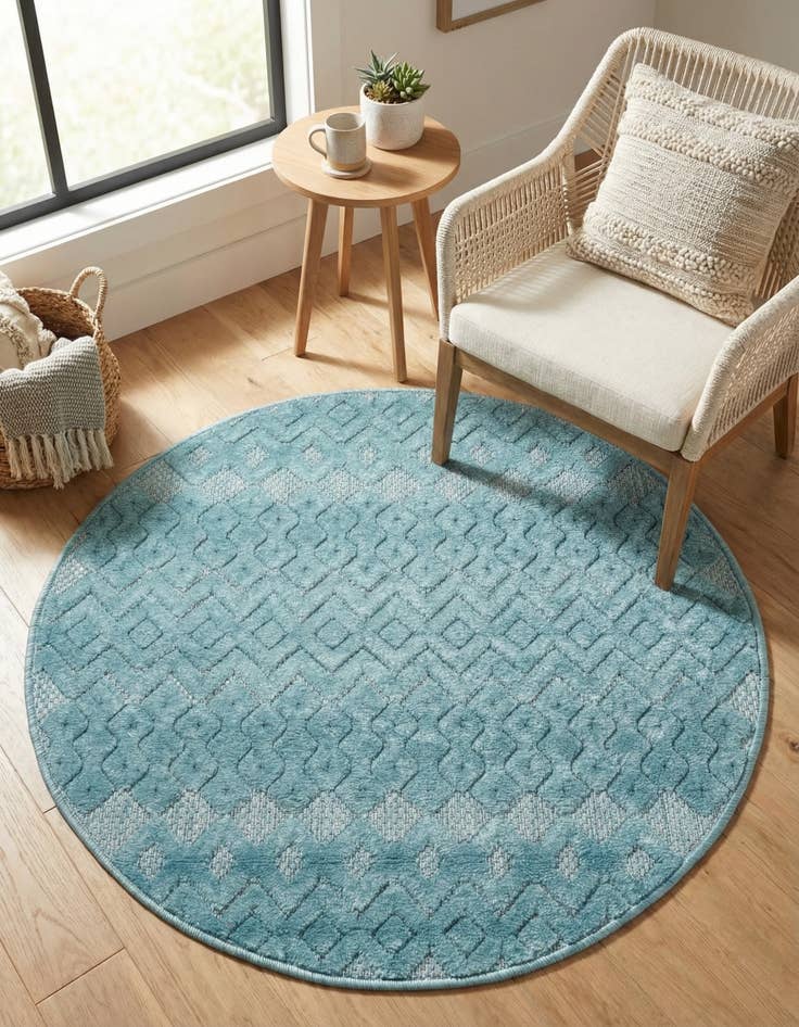 Detail image of  3' x 3'  Washable Trellis Textured Indoor / Outdoor Round Rug