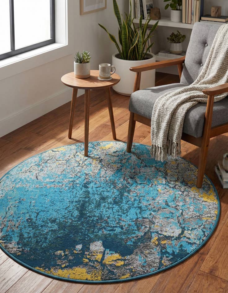 Detail image of 3' x 3'  Washable Modern Indoor / Outdoor Round Rug
