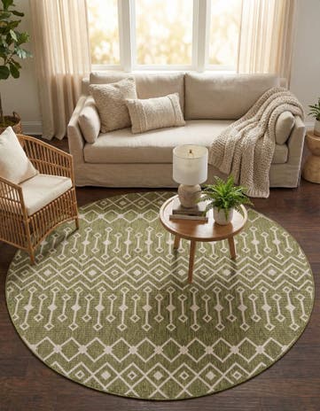 Green Easy-Clean Lattice Indoor / Outdoor Round Rug