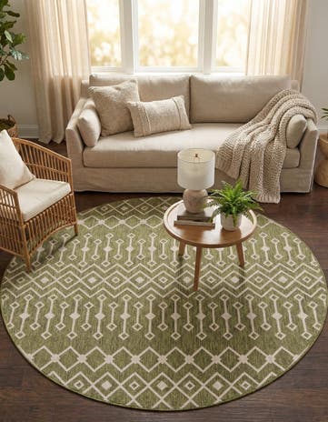 Green Easy-Clean Lattice Indoor / Outdoor Round Rug
