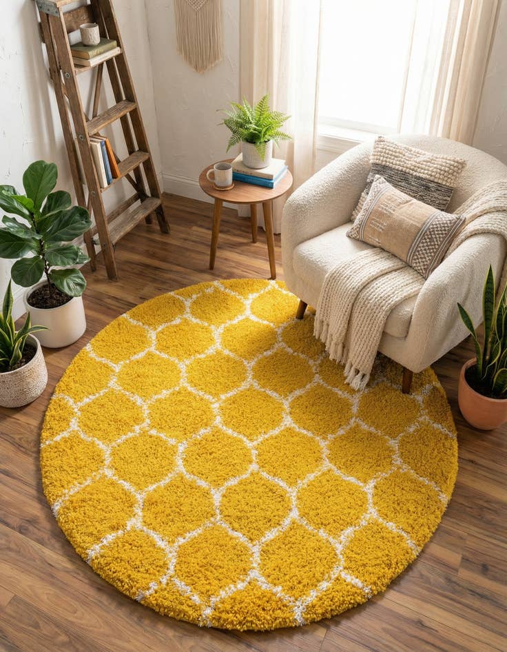 Detail image of  5' 3 x 5' 3 Lattice Shag Round Rug