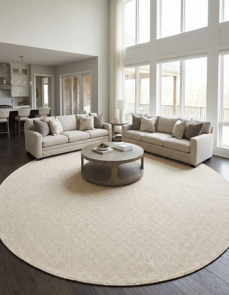 Detail image of 12' x 12'  Hand Woven Geo Trellis Flatweave Round Rug