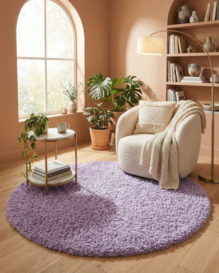 7' x 7' Solid Shag Round Rug