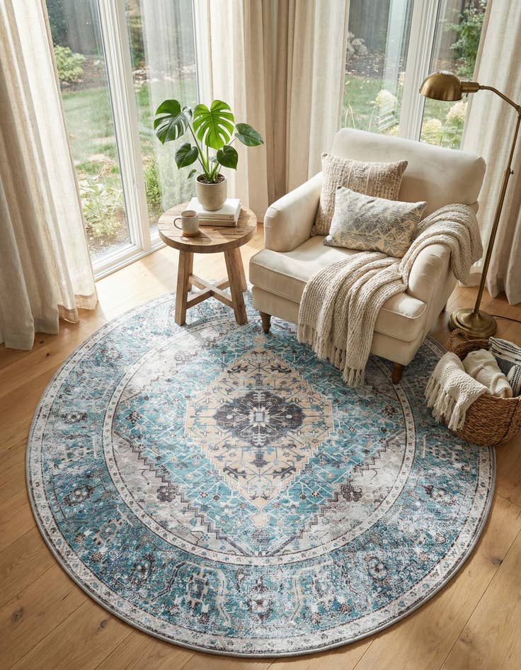 Detail image of 7' 10 x 7' 10  Washable Yara Round Rug