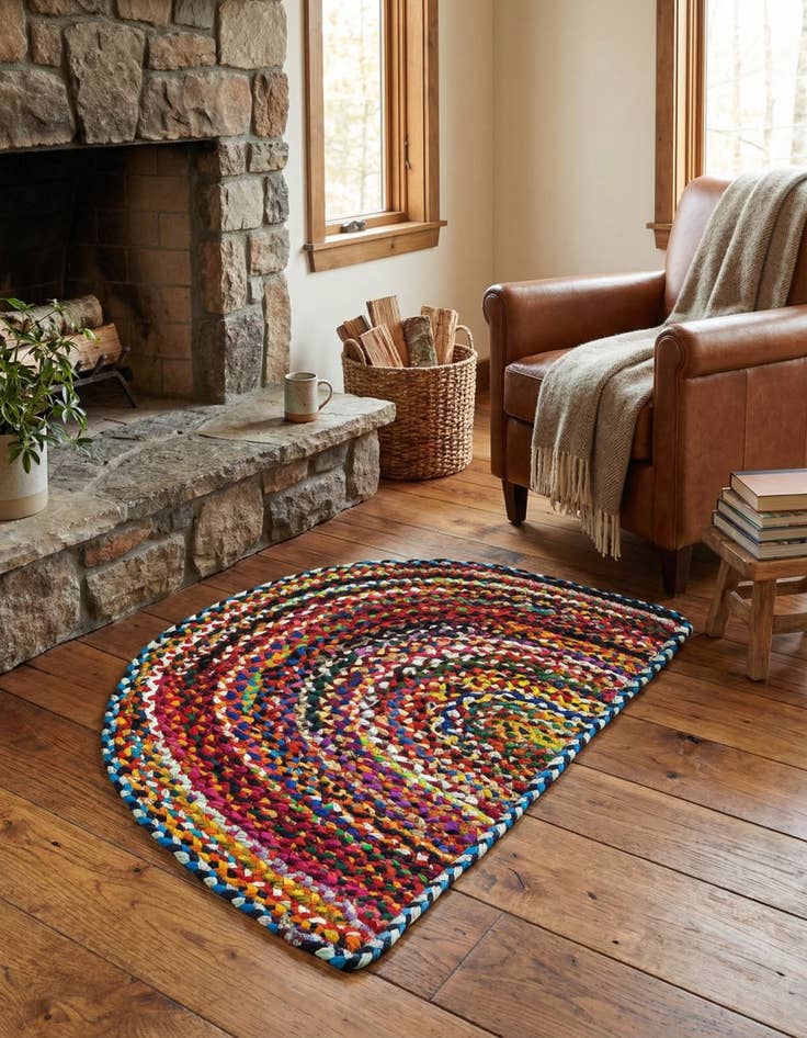 Detail image of 2' 2 x 3' 7 Handmade Braided Chindi Hearth Rug