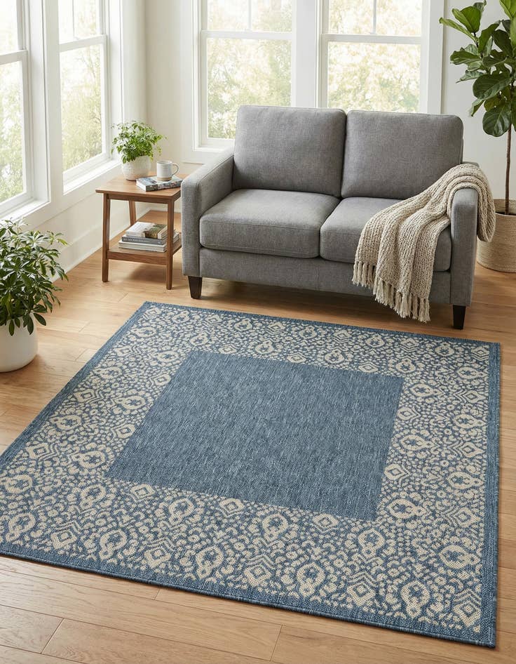 Detail image of 5' 3 x 5' 3 Washable Border Indoor / Outdoor Square Rug