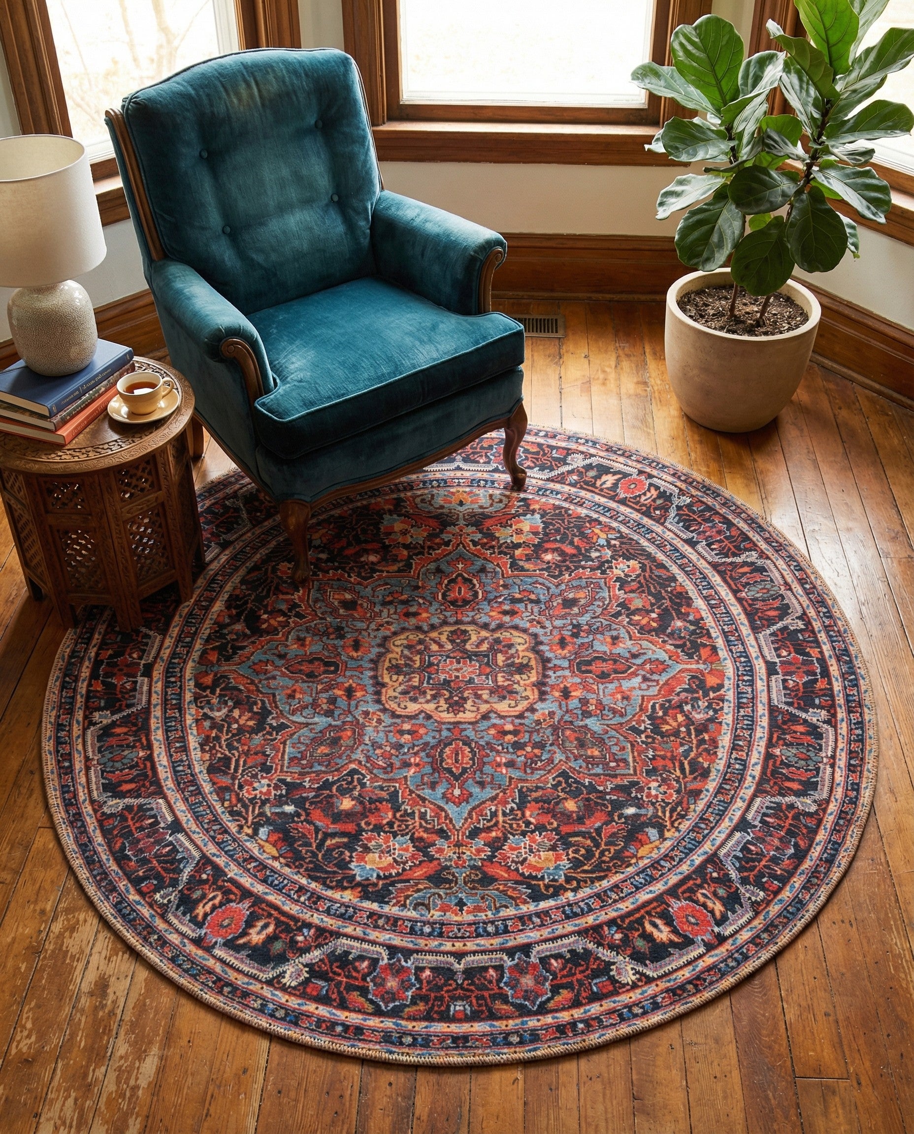 Burgundy 5' x 5' Washable Timeless Round Rug | Rugs.com