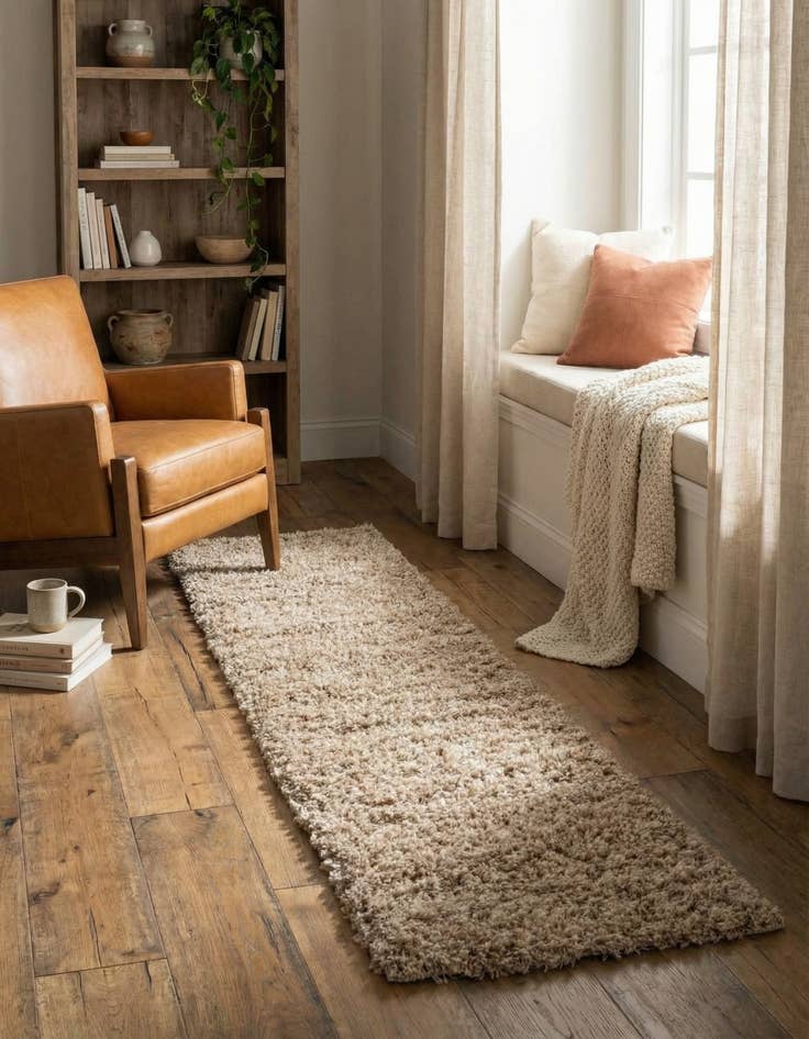 Detail image of 2' 7 x 10' Solid Shag Runner Rug