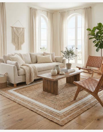 Natural and White Handmade Braided Jute Rug