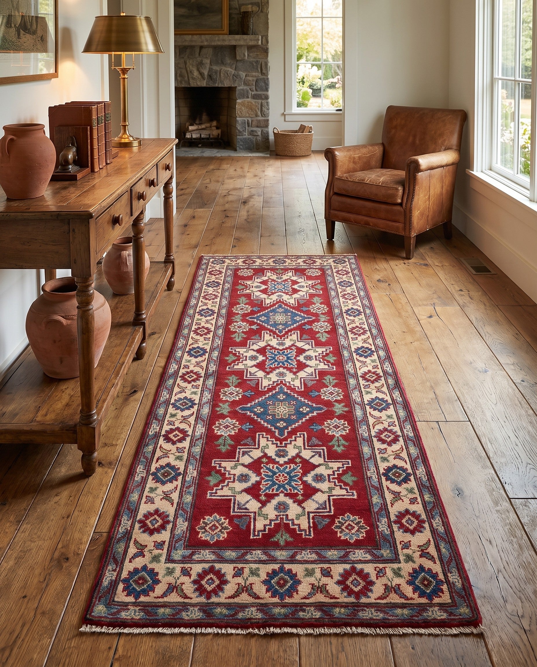 80cm x 210cm Hand Knotted Kazak Runner Rug