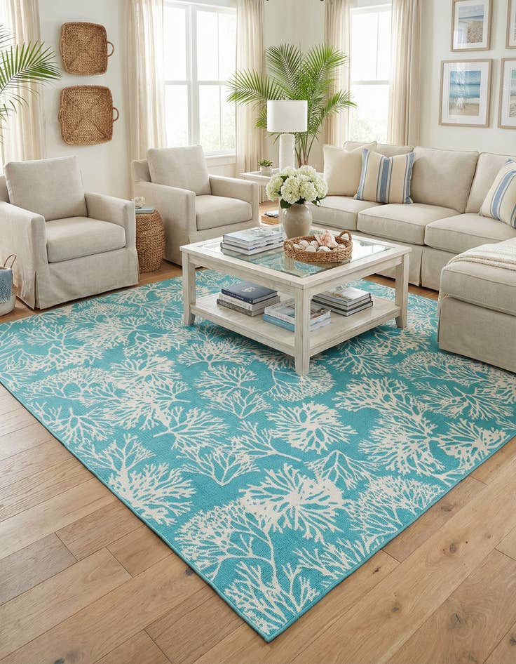 Detail image of 10' x 10' Washable Coastal Indoor / Outdoor Square Rug
