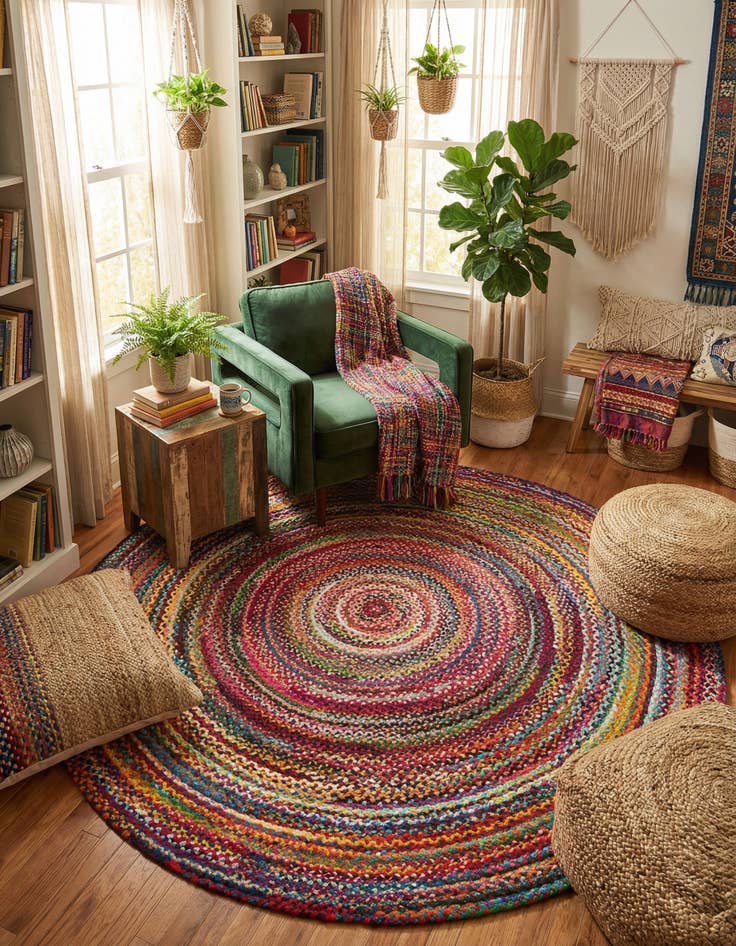 Detail image of 10' x 10'  Hand Braided Chindi Round Rug