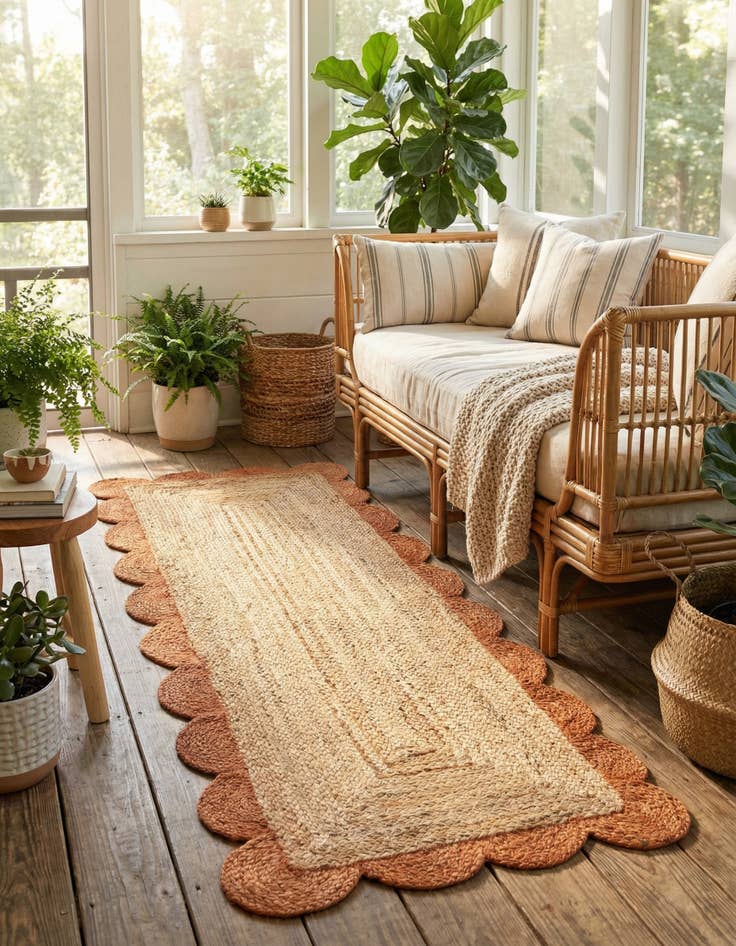 Detail image of 2' x 5' 1  Hand Scallop Braided Jute Runner Rug