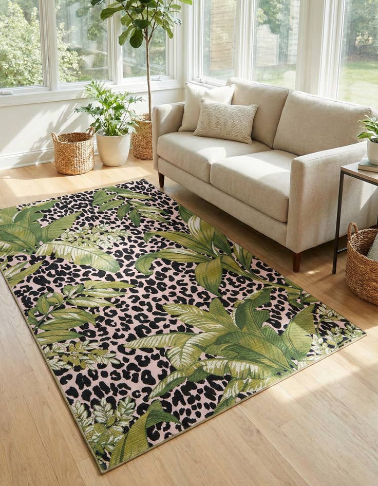 Detail image of 5' 3 x 8' Washable Botanical Indoor / Outdoor Rug