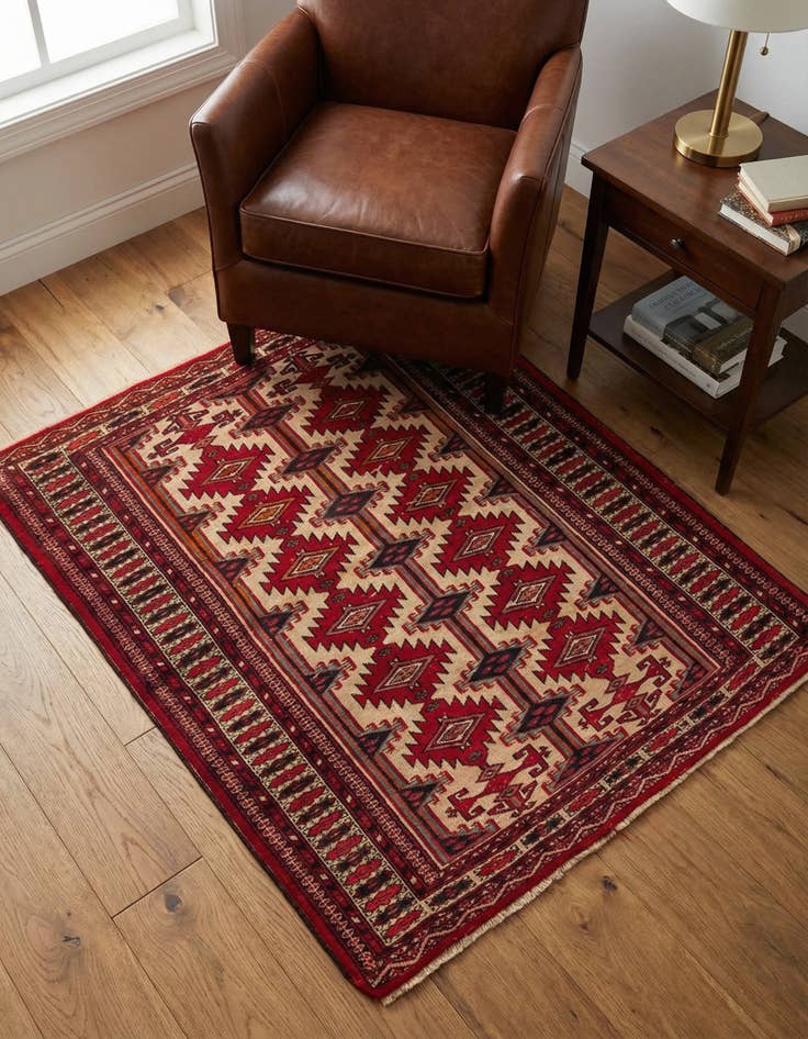 Detail image of 3' 9 x 4' 6 Hand Knotted Torkaman Persian Wool Square Rug