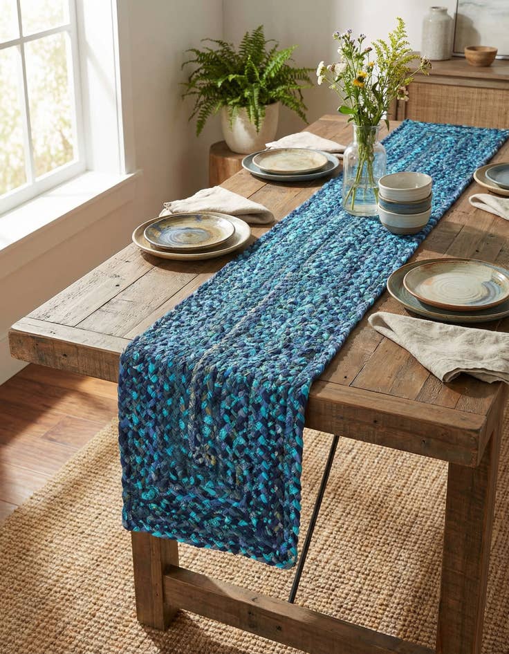 Detail image of 1' 2 x 6' 1 Handmade Braided Chindi Table Runner Rug
