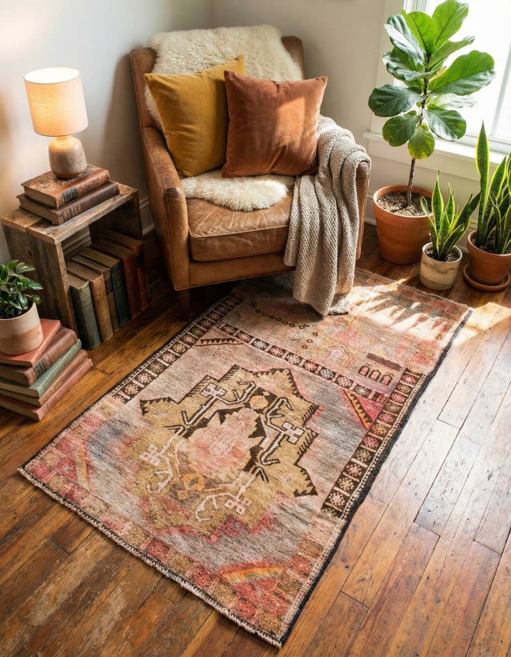 Detail image of 2' 8 x 4' 8 Hand Knotted Ultra Vintage Persian Wool Rug