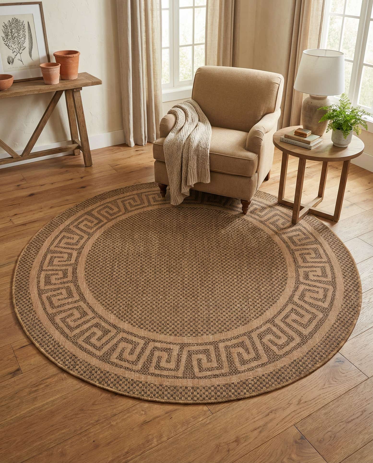 6' x 6' Easy-Clean Border Indoor / Outdoor Round Rug