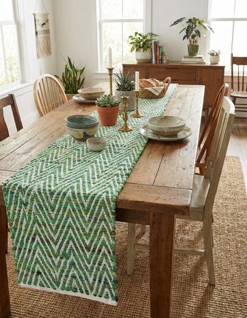 Green Hand Woven Chindi Chevron Table Runner Rug