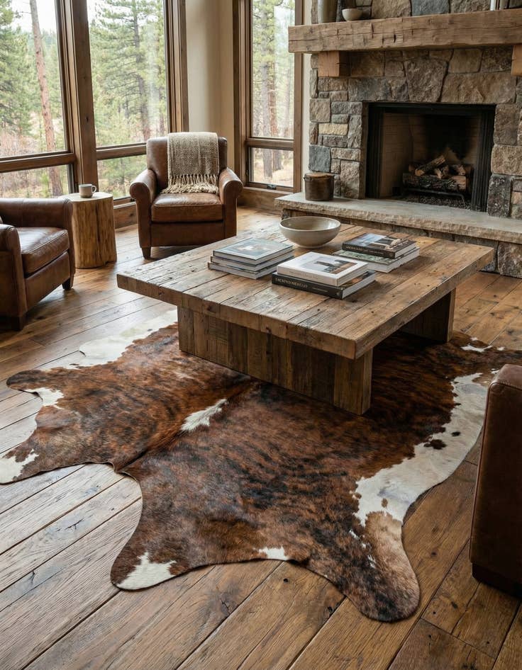 Detail image of 6' 7 x 7' 2 Cowhide Leather Square Rug