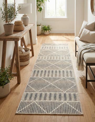 Gray Easy-Clean Lattice Indoor / Outdoor Runner Rug
