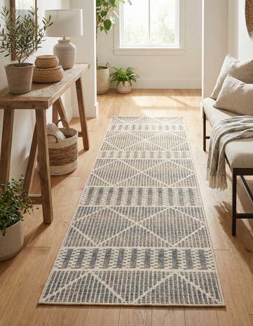 Gray Easy-Clean Lattice Indoor / Outdoor Runner Rug