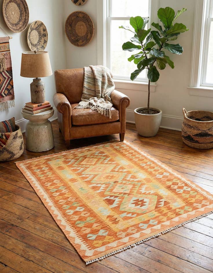 Detail image of 3' x 4' 10 Hand Woven Kilim Waziri Wool Rug