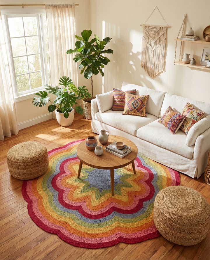 7' 1 x 7' 1 Hand Braided Happy Rugs Jawbreaker Poppy Round