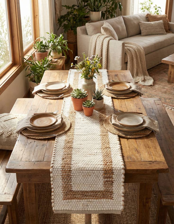 Detail image of 1' 2 x 4' 1  Hand Woven Chindi Jute Table Runner Rug