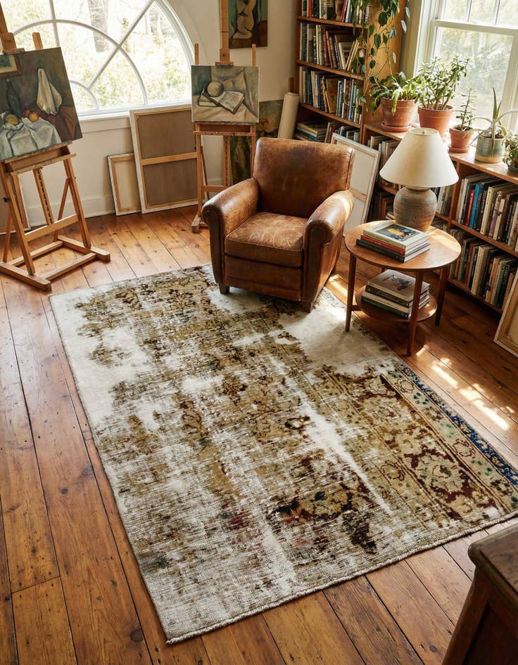 Detail image of 3' 9 x 5' 5 Hand Knotted Ultra Vintage Persian Wool Rug