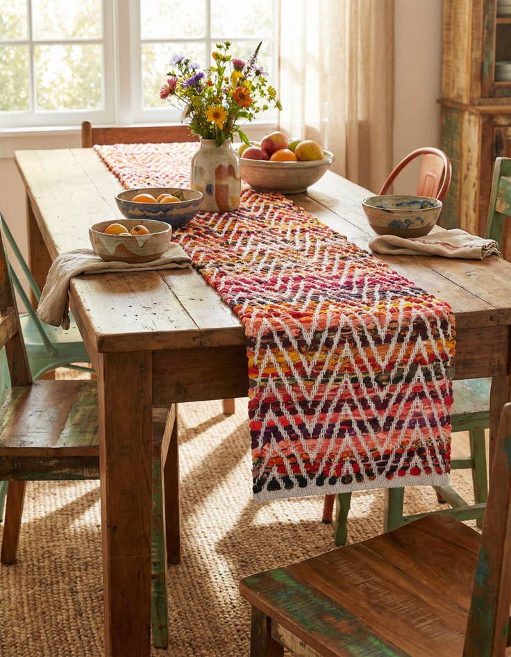 Detail image of 1' 2 x 5' 1  Hand Woven Chindi Chevron Table Runner Rug